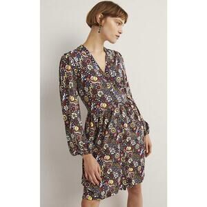 Boden Sz 8 Medium Button-through Dress Floral V Neck Long Sleeves Comfy Spring